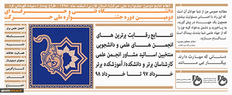 برگزیدگان دومین جشنواره درون دانشگاهی حرکت دانشگاه فنی و حرفه ای 2