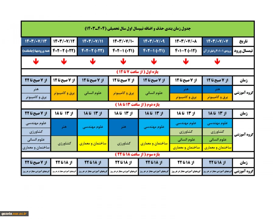 جدول زمان‌بندی حذف و اضافه ترم ۰۳۱ 2